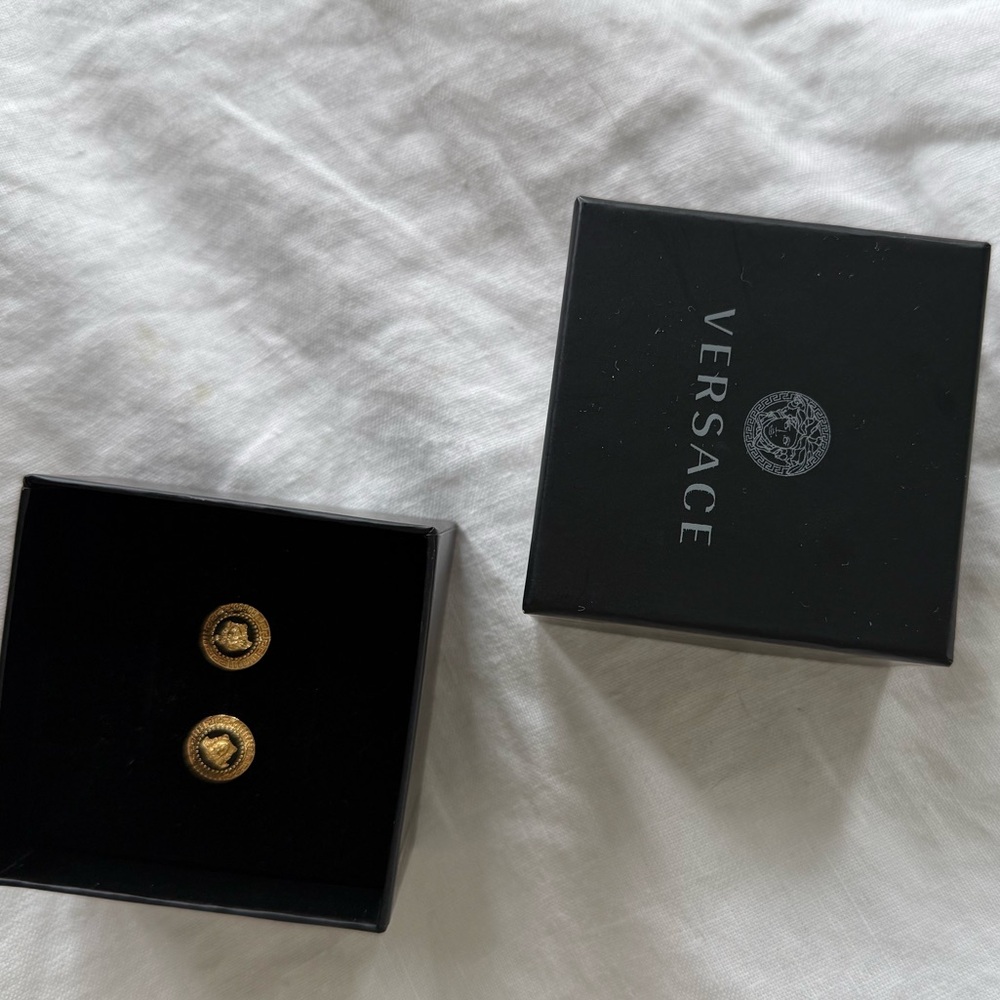 Versace Gold Medusa Earrings in Black Box